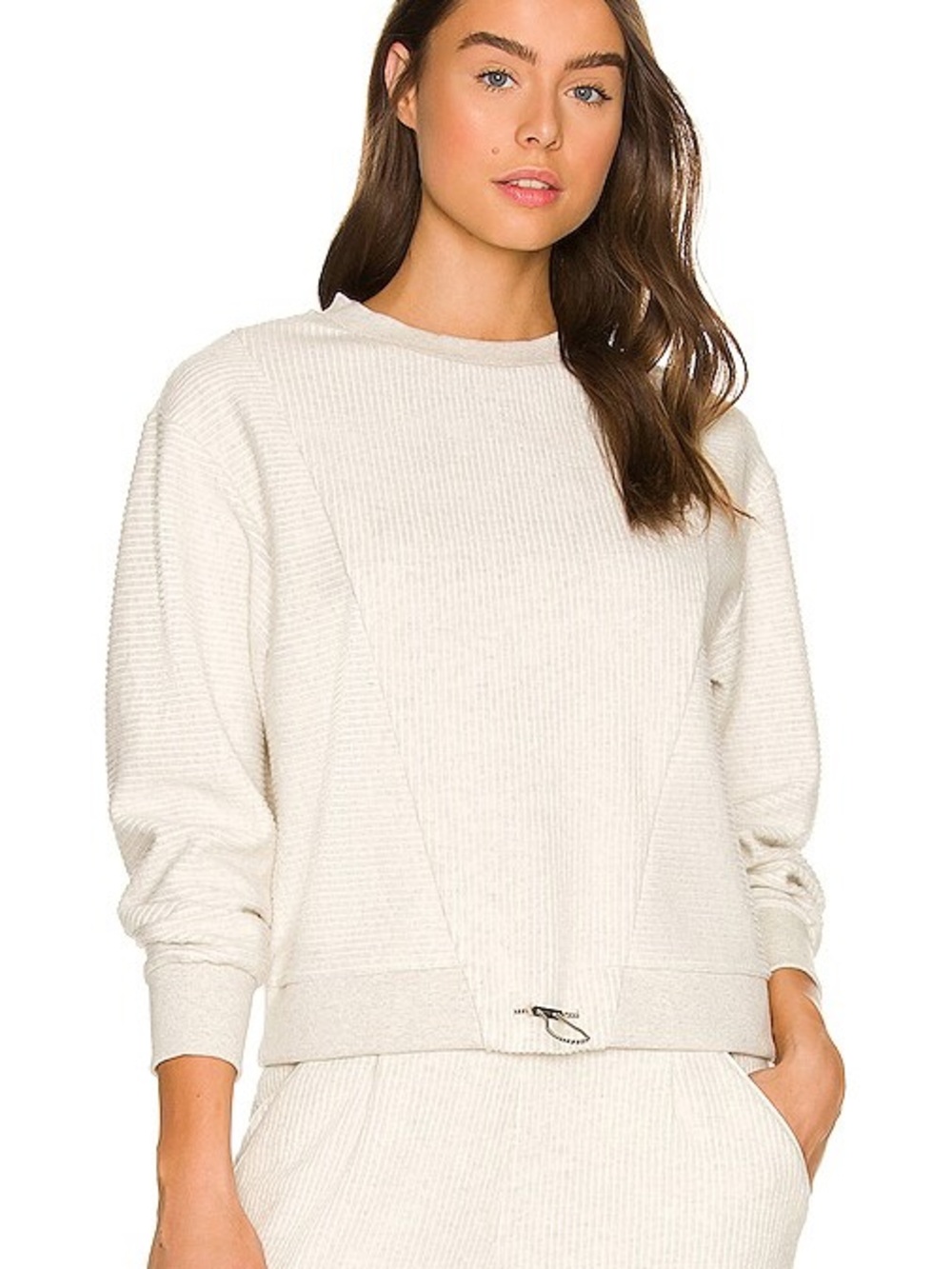 VARLEY Arleta Ribbed Crewneck Pullover Ivory Cloud Size Small